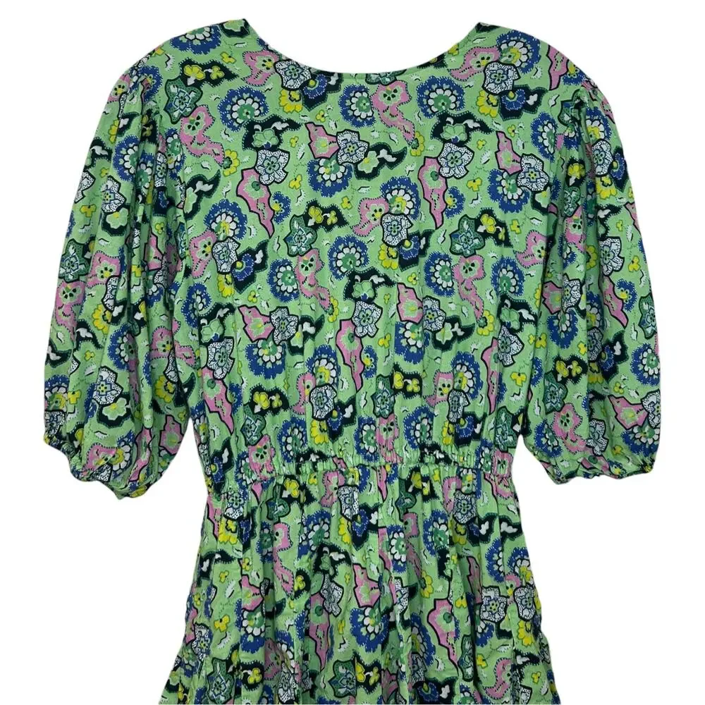 Rhode Women's 'Molly' Mini Dress Mosaic Floral Grass Flowy Open-Back Green Small - Picture 5 of 13